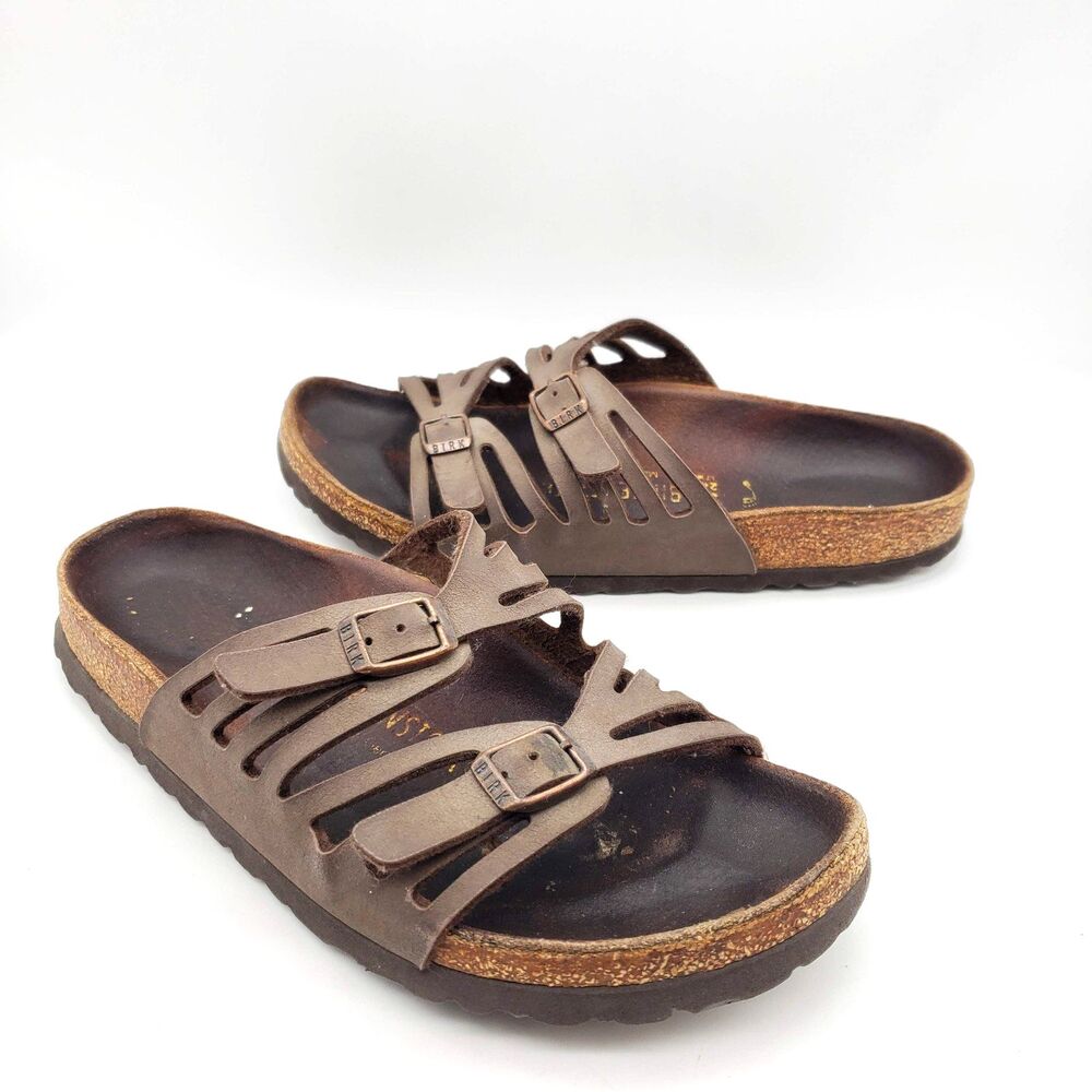 Birkenstock Women Granada Soft Footbed Brown Leather Sandals Size 38 US 7 Narrow